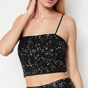 Express Black Sequin Cropped Tank Top with Spaghetti Straps - NWT